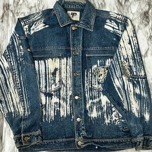 R2 Authentic Blue Denim Jacket Acid Wash Distressed 90s Vintage Streetwear Baggy